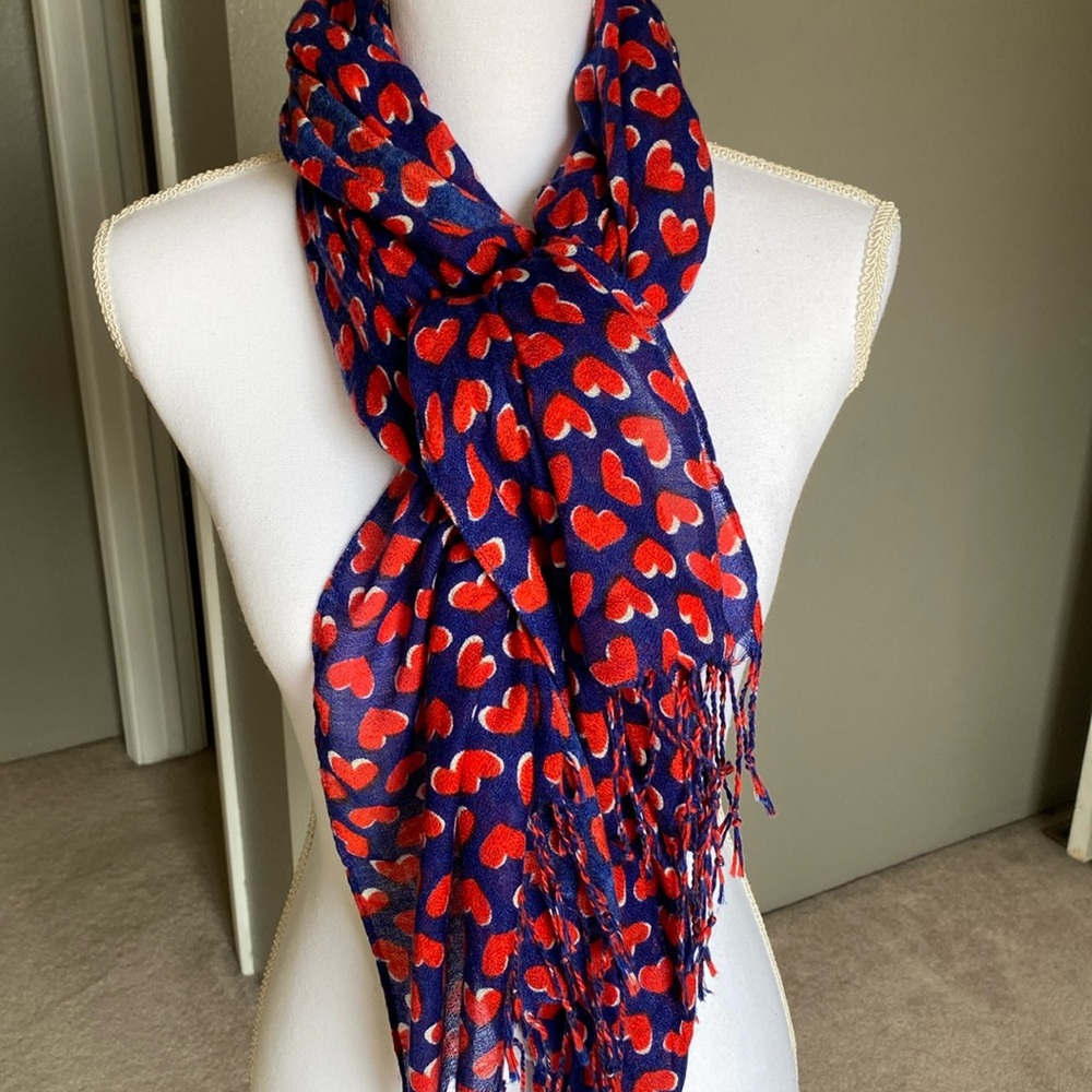Navy and Red Heart print scarf